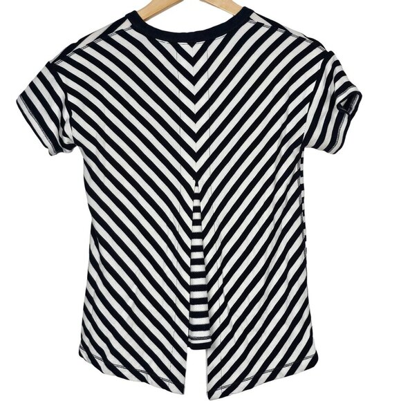 Rag & Bone Striped Stretch Split-Back Crewneck Tee-Shirt Top White Navy Size XXS - Picture 2 of 12